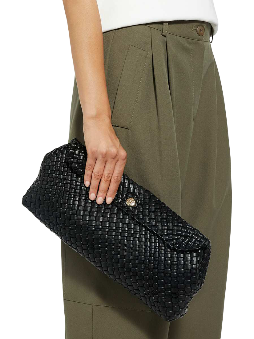 Product image 2 of 5, which shows Dune Encourage Woven Clutch Bag, Black