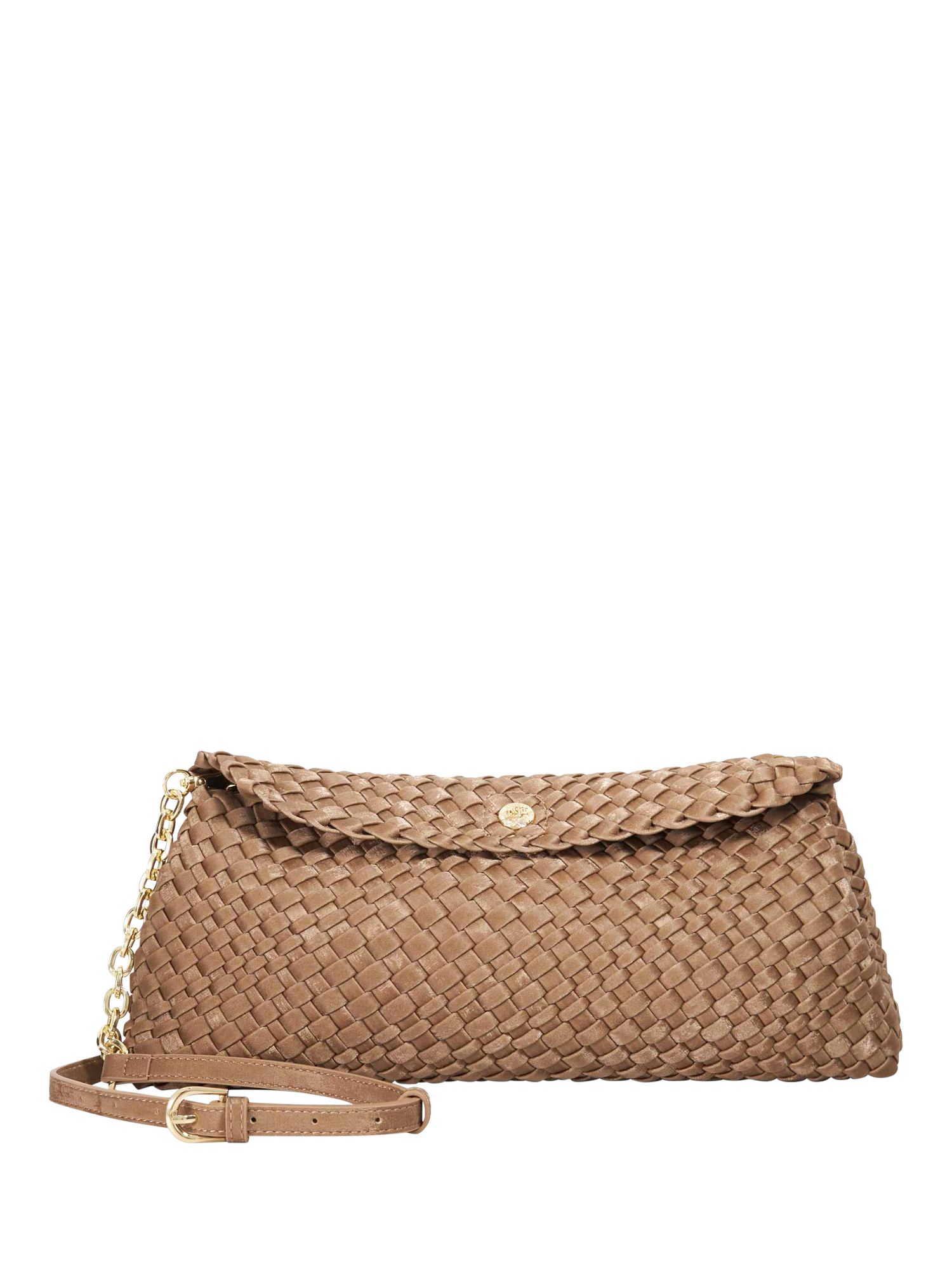 Product image 1 of 5, which shows Dune Encourage Woven Clutch Bag, Bronze