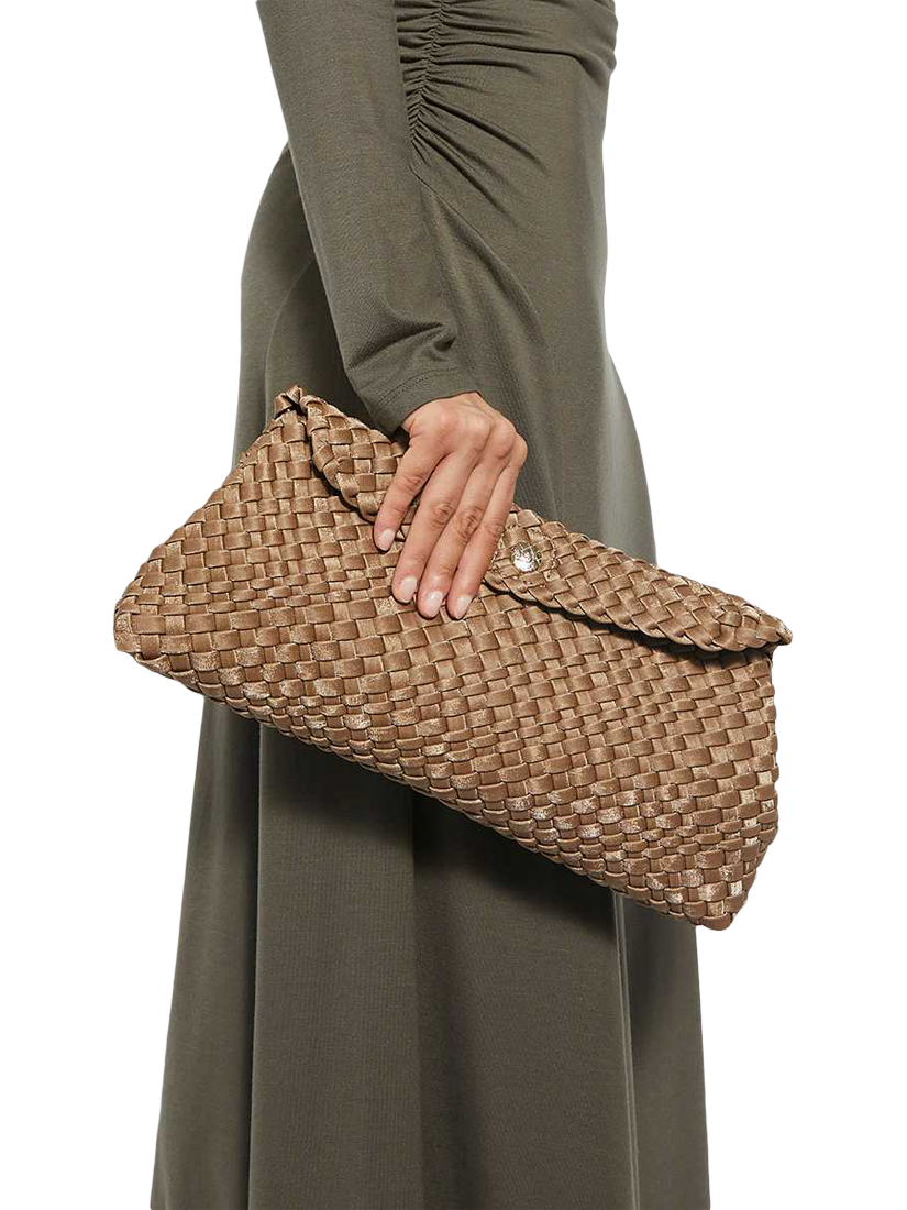 Product image 2 of 5, which shows Dune Encourage Woven Clutch Bag, Bronze