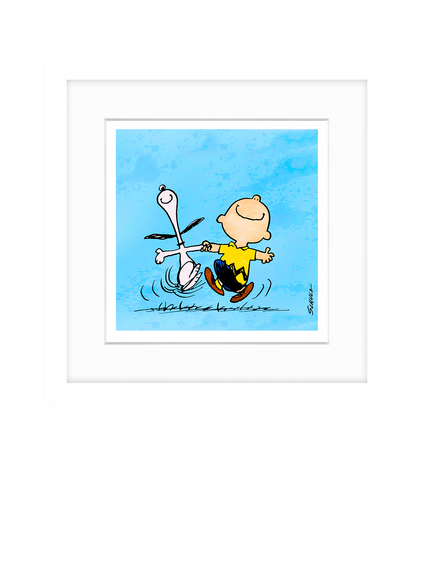 John Lewis Peanuts 'Snoopy & Charlie Brown' Framed Print, 22 x 22cm, Blue, Multi