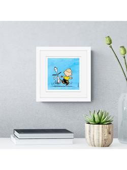 John Lewis Peanuts 'Snoopy & Charlie Brown' Framed Print, 22 x 22cm, Blue - view 2, Multi