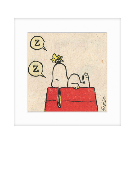 John Lewis Peanuts 'Snoopy Sleep' Framed Print & Mount, 22 x 22cm, Red, Multi