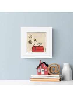 John Lewis Peanuts 'Snoopy Sleep' Framed Print & Mount, 22 x 22cm, Red - view 2, Multi