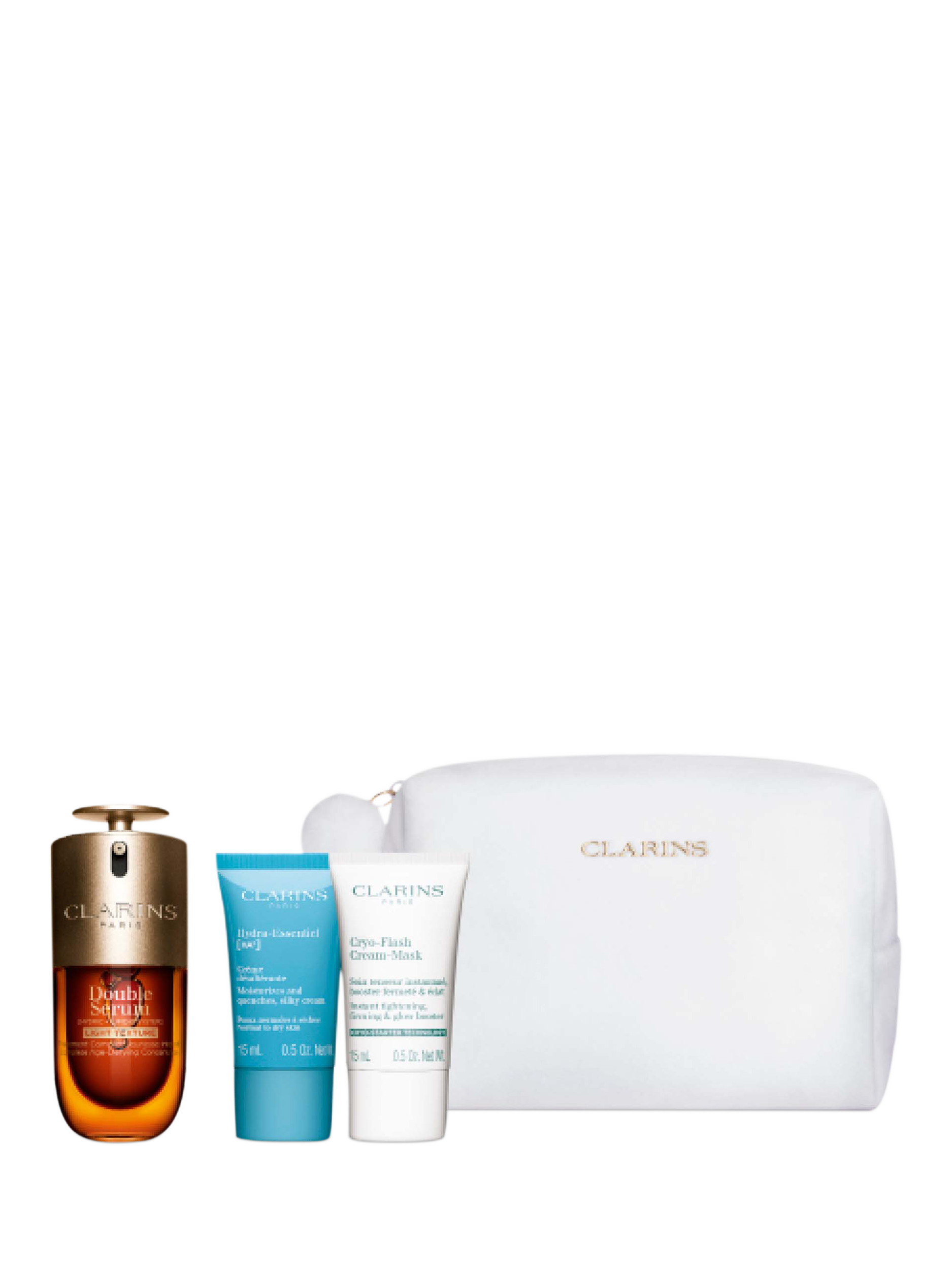 Product image 2 of 5, which shows Clarins Double Serum Light Collection Skincare Gift Set