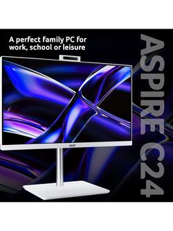 Acer Aspire C24-A All-in-One Desktop PC, Intel Core i5 Processor, 8GB RAM, 1TB SSD, 23.8" Full HD, White - view 2, White