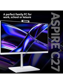 Acer Aspire C27-A All-in-One Desktop PC, Intel Core i5 Processor, 8GB RAM, 1TB SSD, 27" Full HD, White - view 2, White