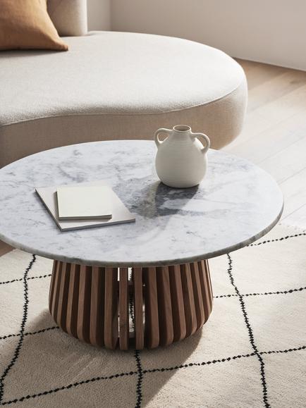 John Lewis Stave Marble Top Round Coffee Table, Natural - view 2, Natural