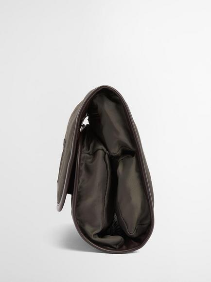 Barbour Waxed Cotton Hanging Wash Bag, Olive - view 2, Olive