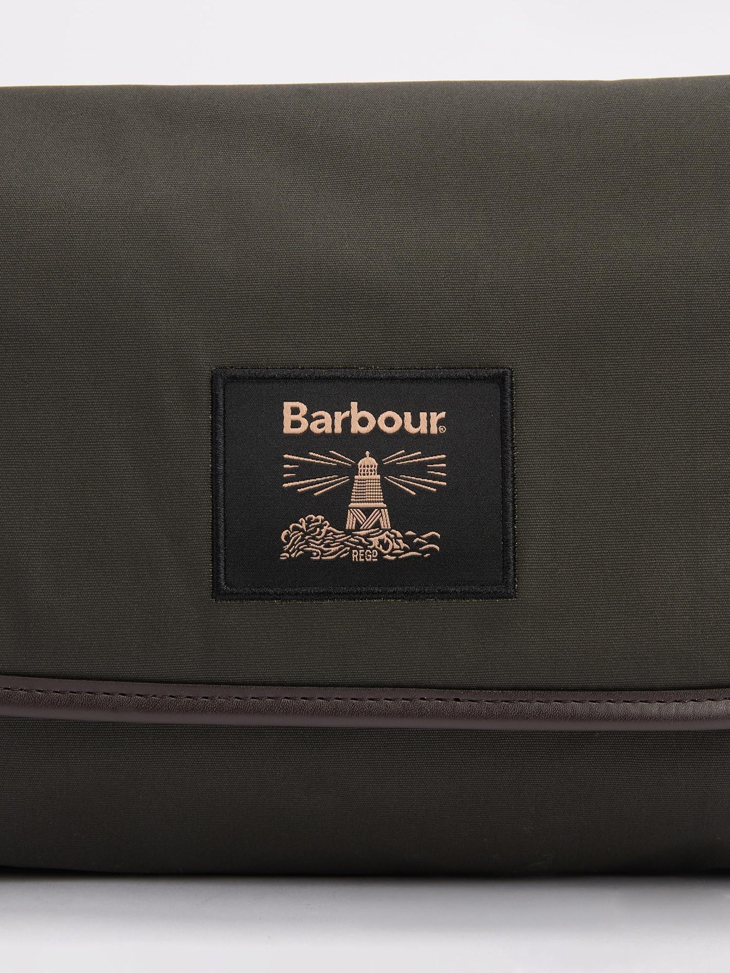 Product image 4 of 8, which shows Barbour Waxed Cotton Hanging Wash Bag, Olive