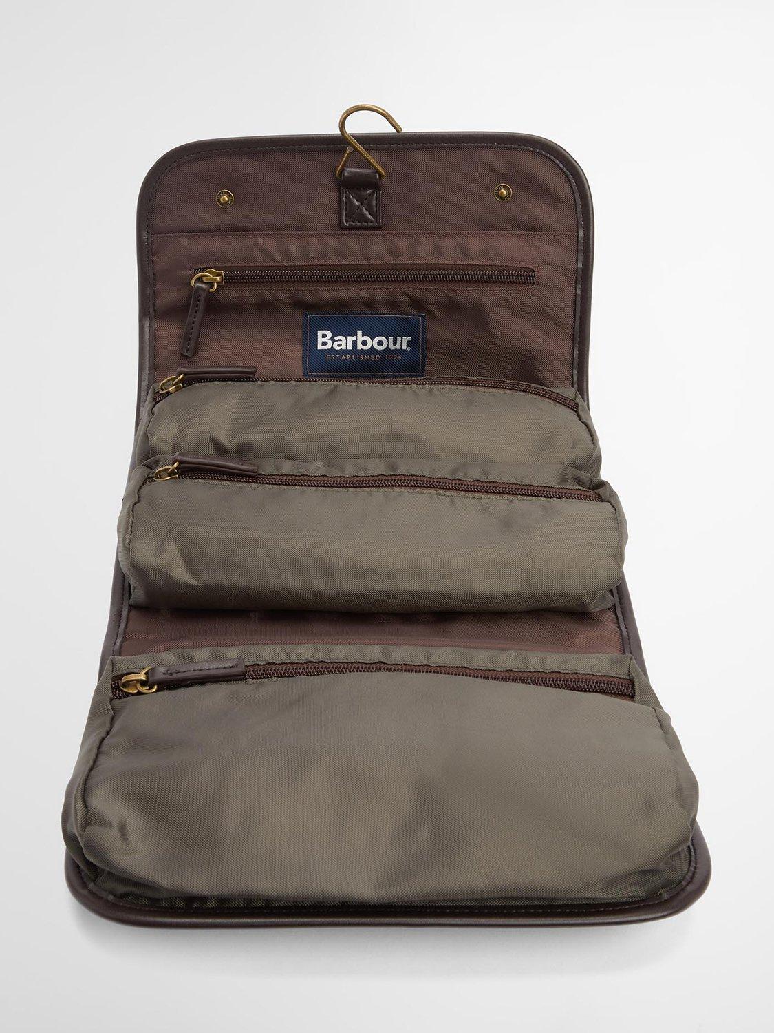 Product image 6 of 8, which shows Barbour Waxed Cotton Hanging Wash Bag, Olive