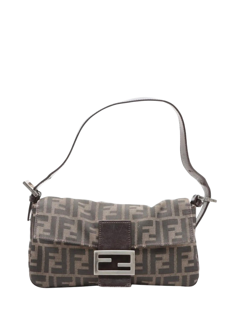 Pre-loved Fendi Zucca Mamma Baguette Canvas and Leather Shoulder Bag, Brown