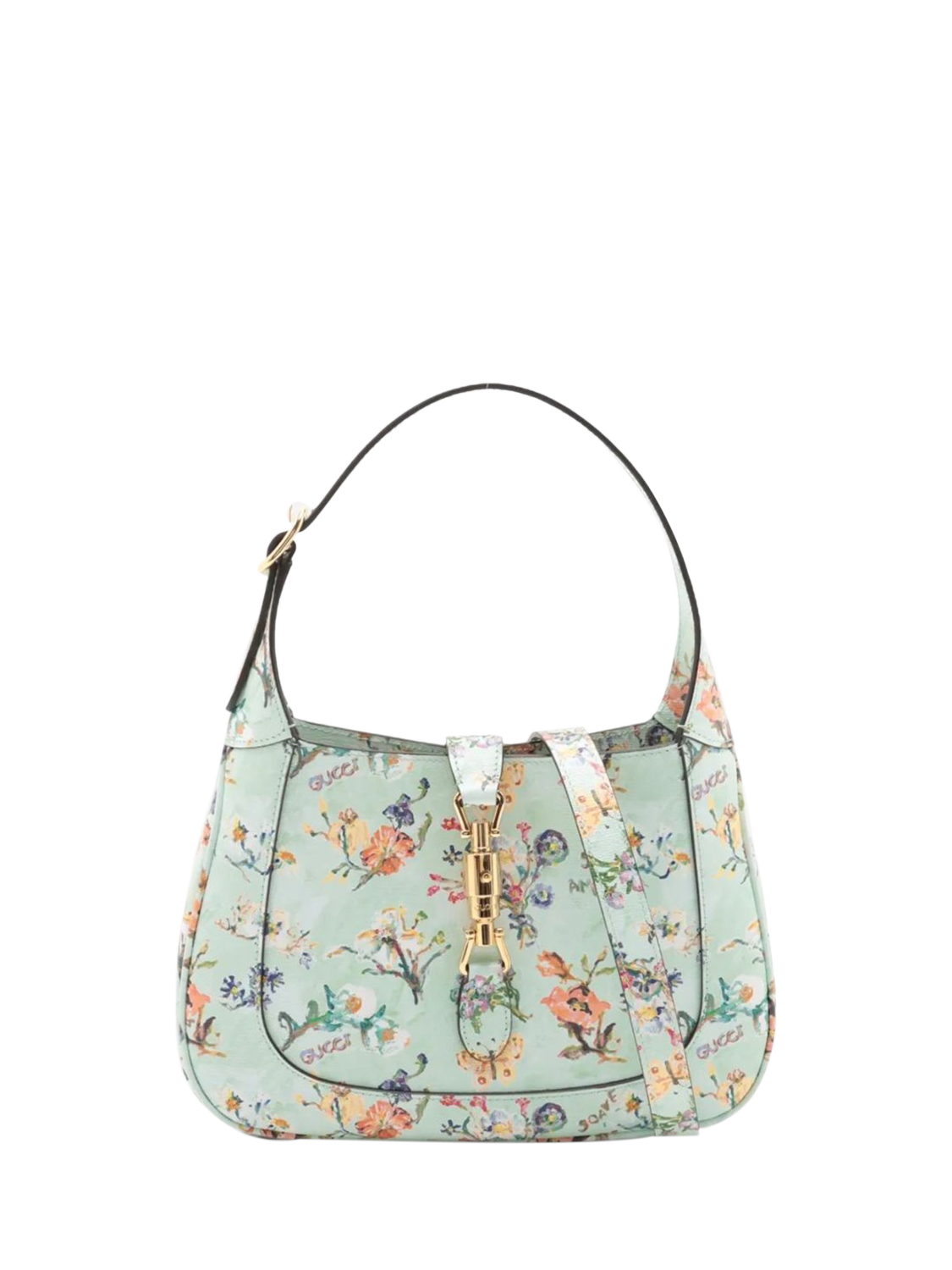 Pre-loved GUCCI Limited Edition Jackie 1961 Floral Leather Shoulder Bag, Pale Green