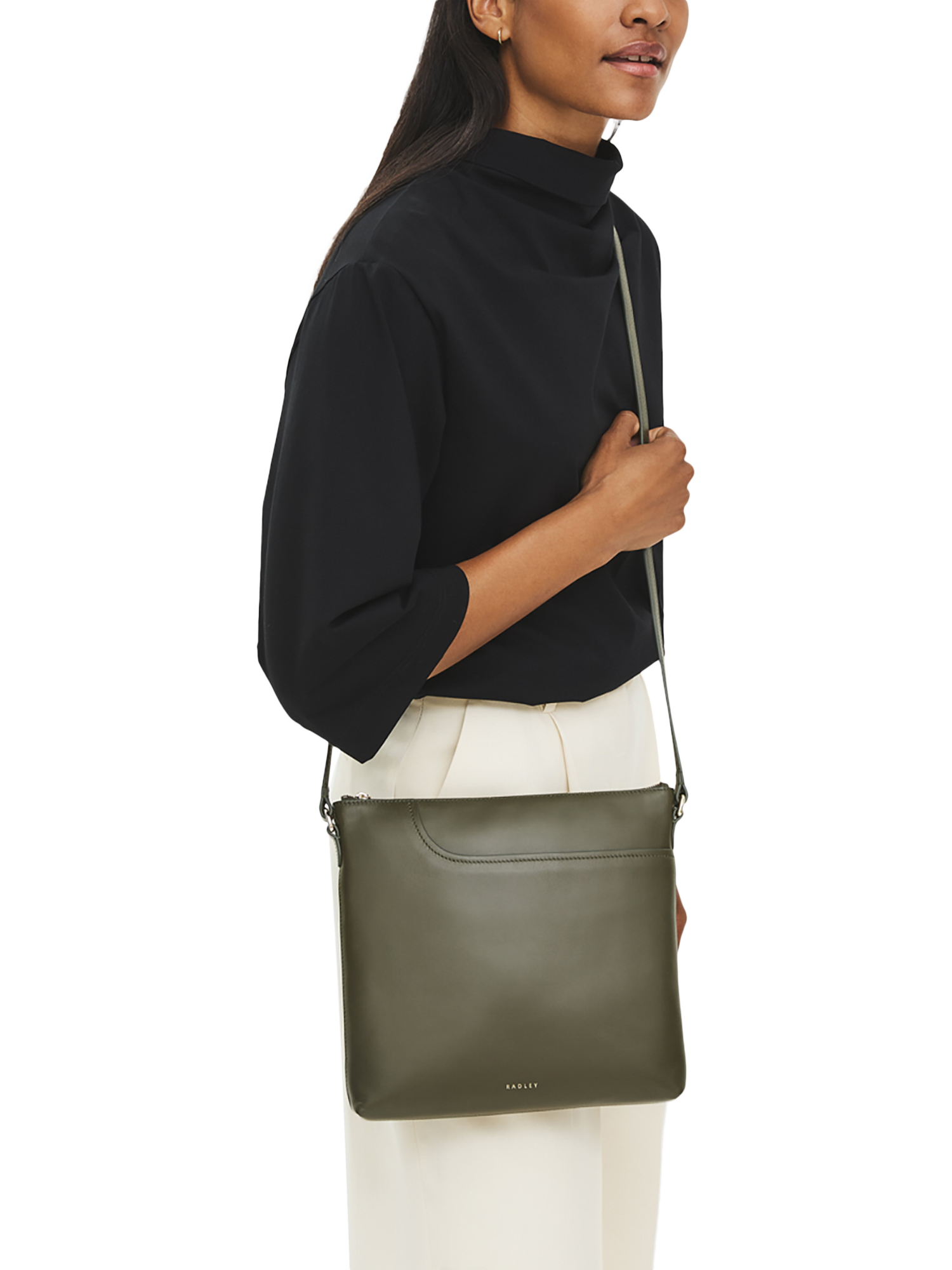 Product image 6 of 6, which shows Radley Pockets Leather Large Crossbody Bag, Pine Needle