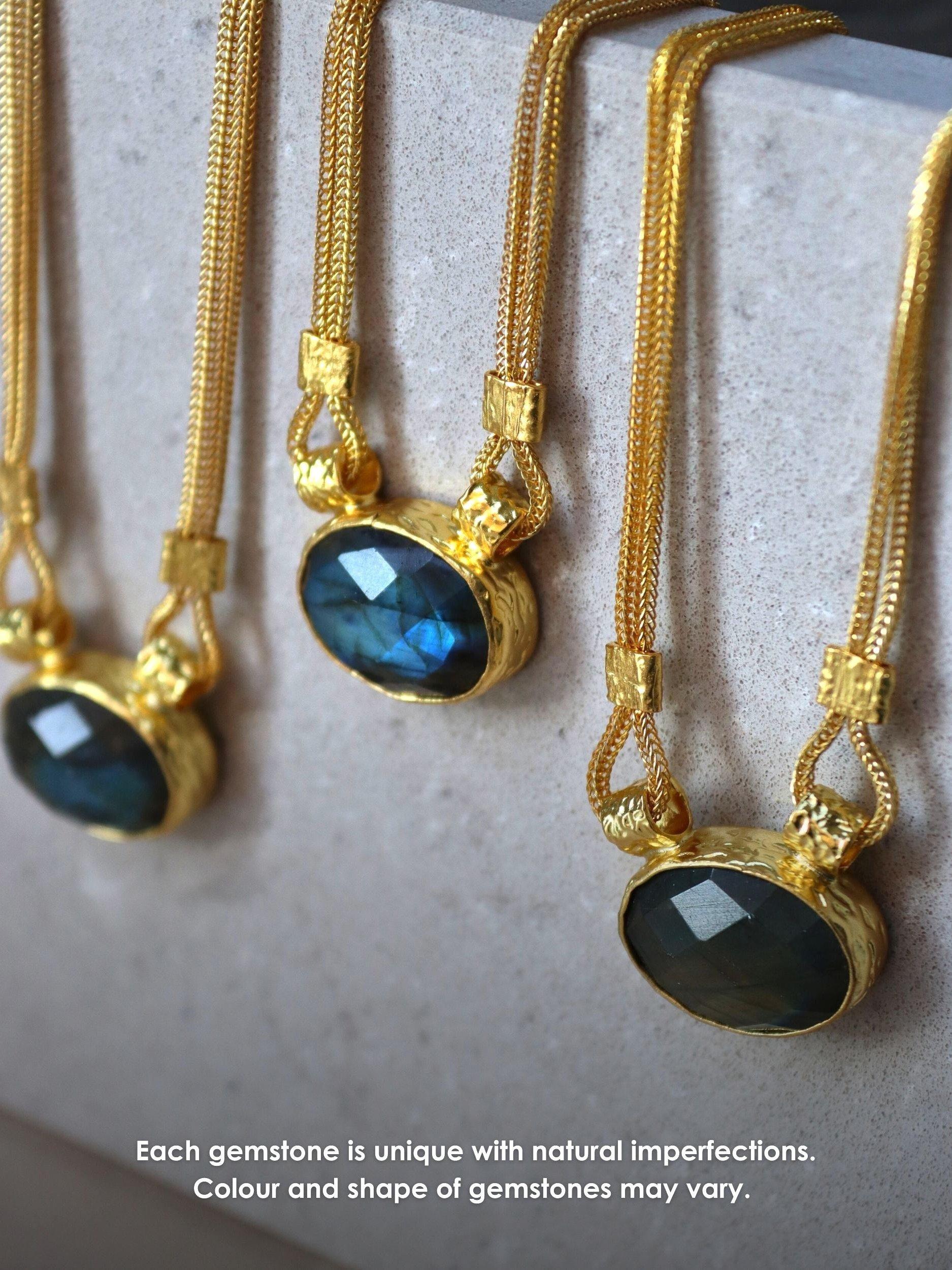 Product image 2 of 5, which shows Ottoman Hands Daphne Labradorite Chain Necklace, Gold/Grey