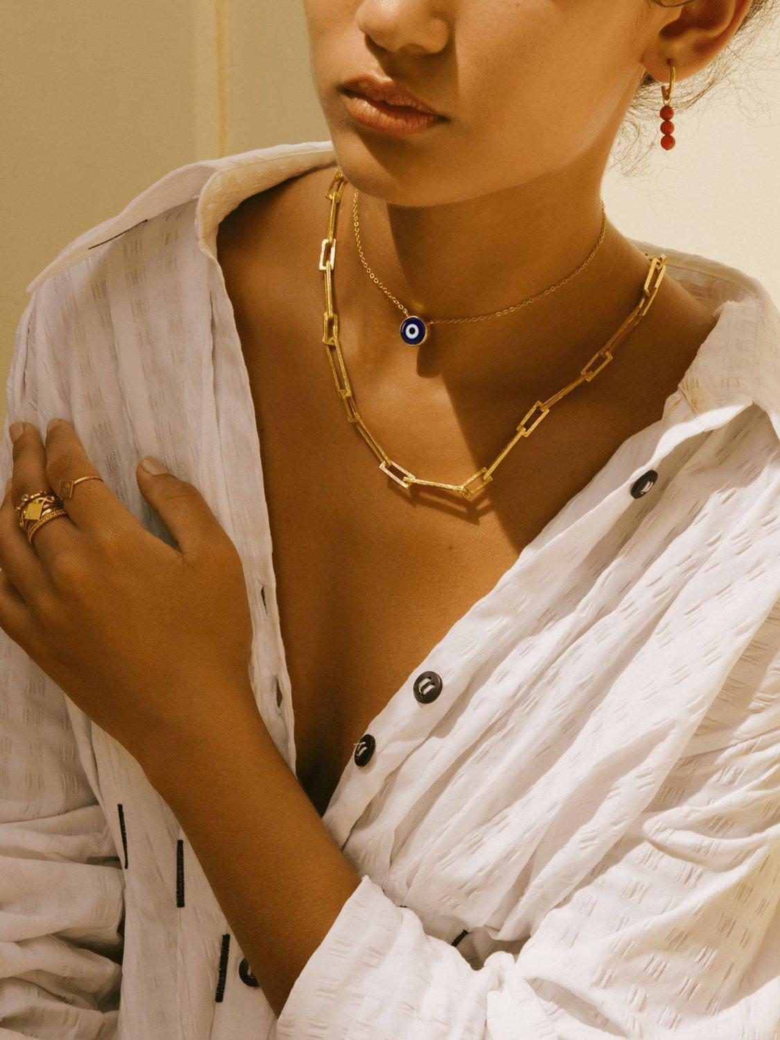 Product image 2 of 4, which shows Ottoman Hands Nazar Evil Eye Necklace, Gold