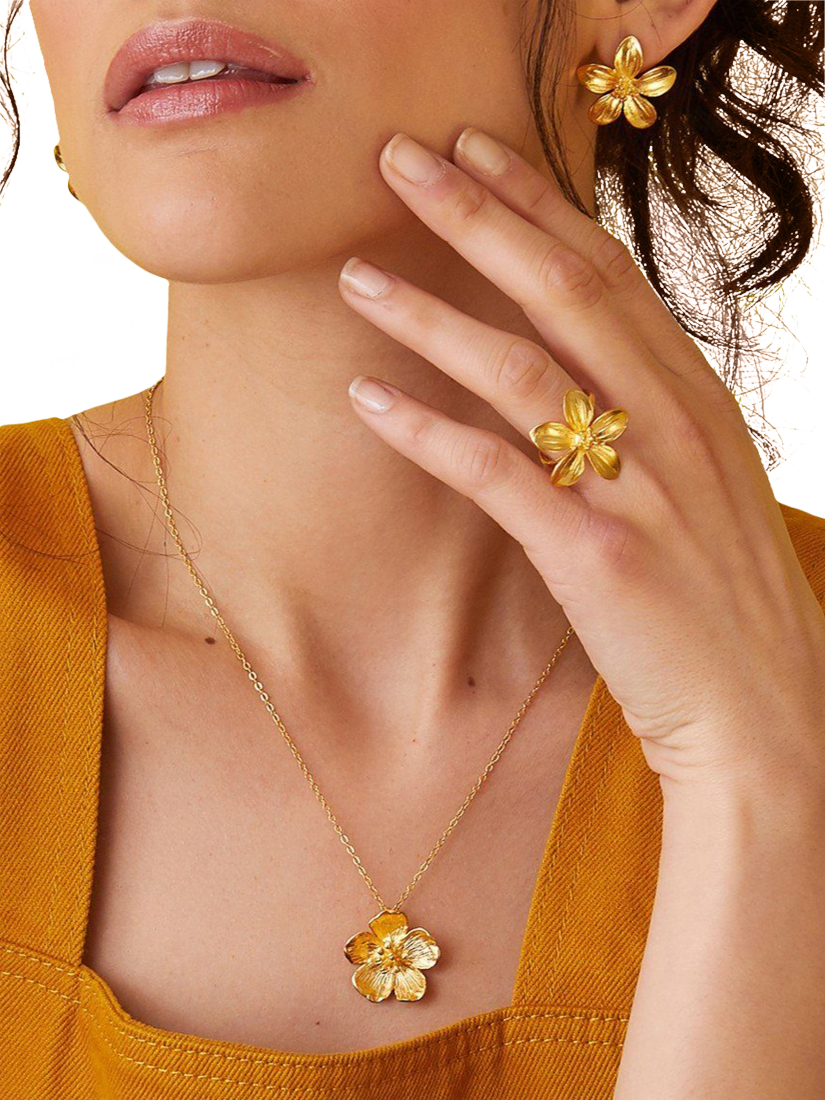 Product image 2 of 4, which shows Ottoman Hands Buttercup Flower Necklace, Gold