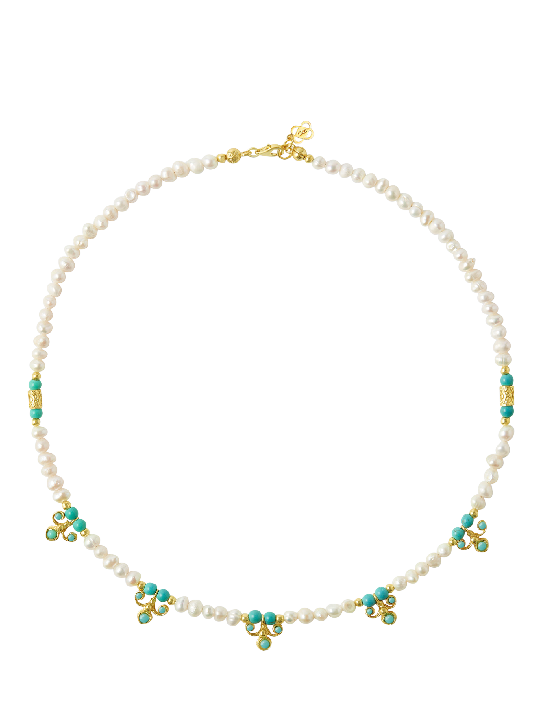 Product image 1 of 4, which shows Ottoman Hands Amelie Beaded Pearl Necklace, Gold
