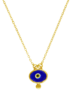 Ottoman Hands Alara Evil Eye Pendant Necklace, Gold/Dark Blue