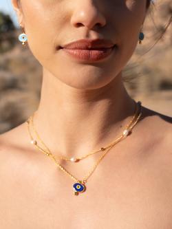Ottoman Hands Alara Evil Eye Pendant Necklace - view 2, Gold/Dark Blue
