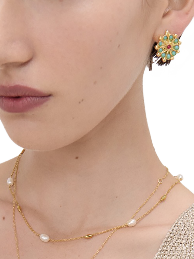 Product image 4 of 7, which shows Ottoman Hands Marigold Turquoise and Red Agate Beaded Pendant, Gold