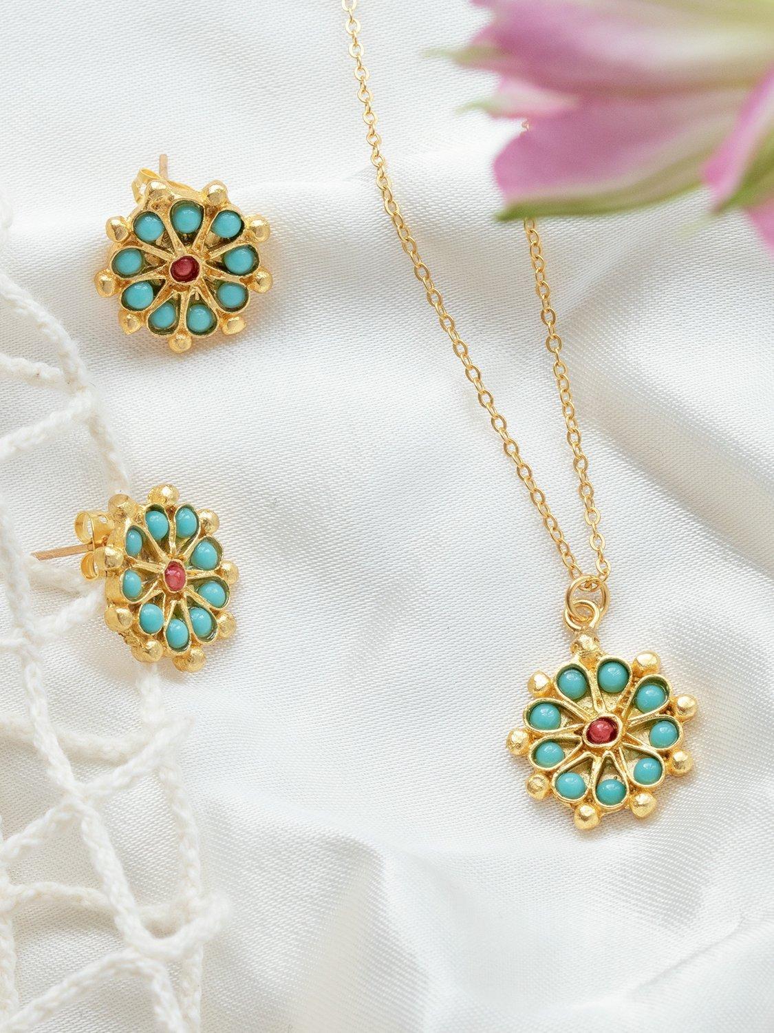 Product image 5 of 7, which shows Ottoman Hands Marigold Turquoise and Red Agate Beaded Pendant, Gold