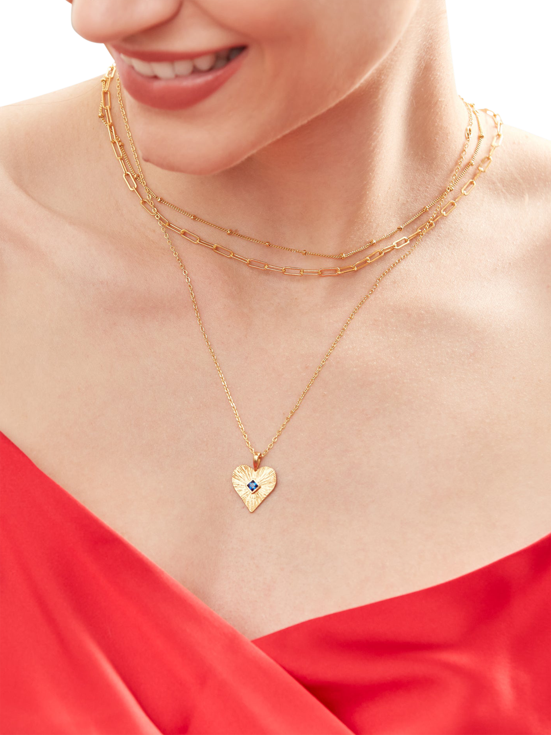 Product image 2 of 4, which shows Ottoman Hands Crystal Heart Necklace, Gold
