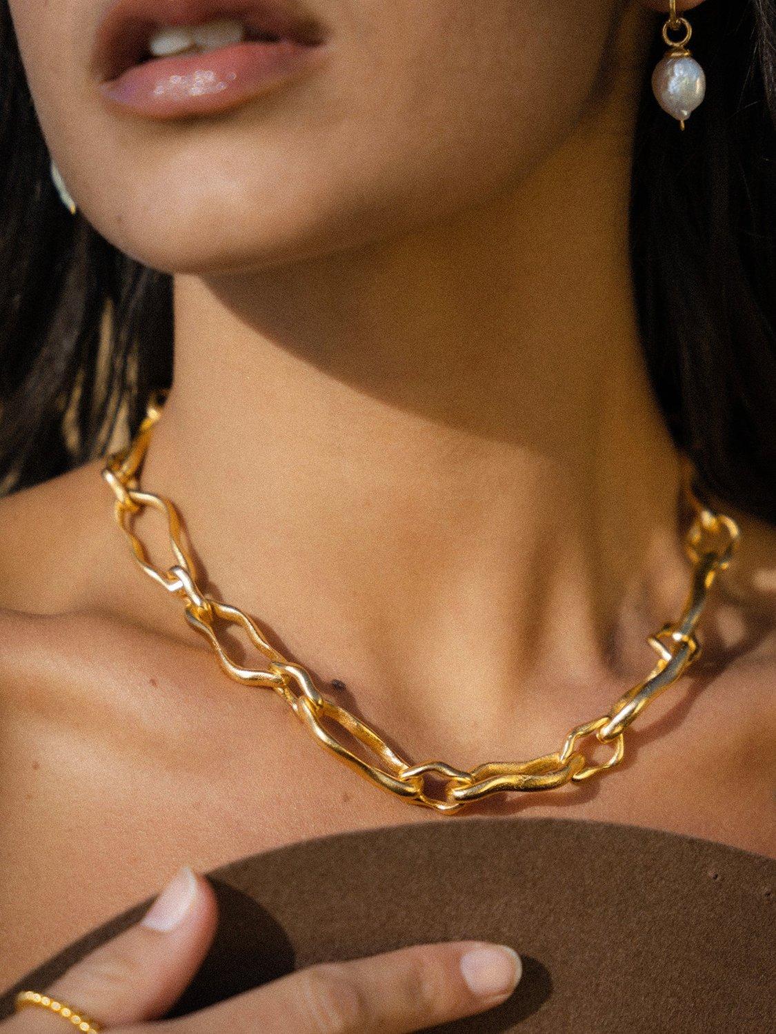 Product image 2 of 6, which shows Ottoman Hands Etta Link Chain Necklace, Gold
