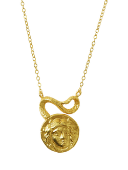Ottoman Hands Goddess Gorgon Medusa Necklace, Gold, Gold