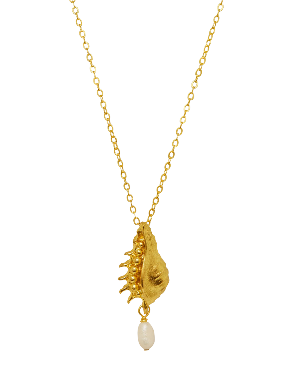 Product image 1 of 4, which shows Ottoman Hands Kai Seashell Pearl Pendant Necklace, Gold