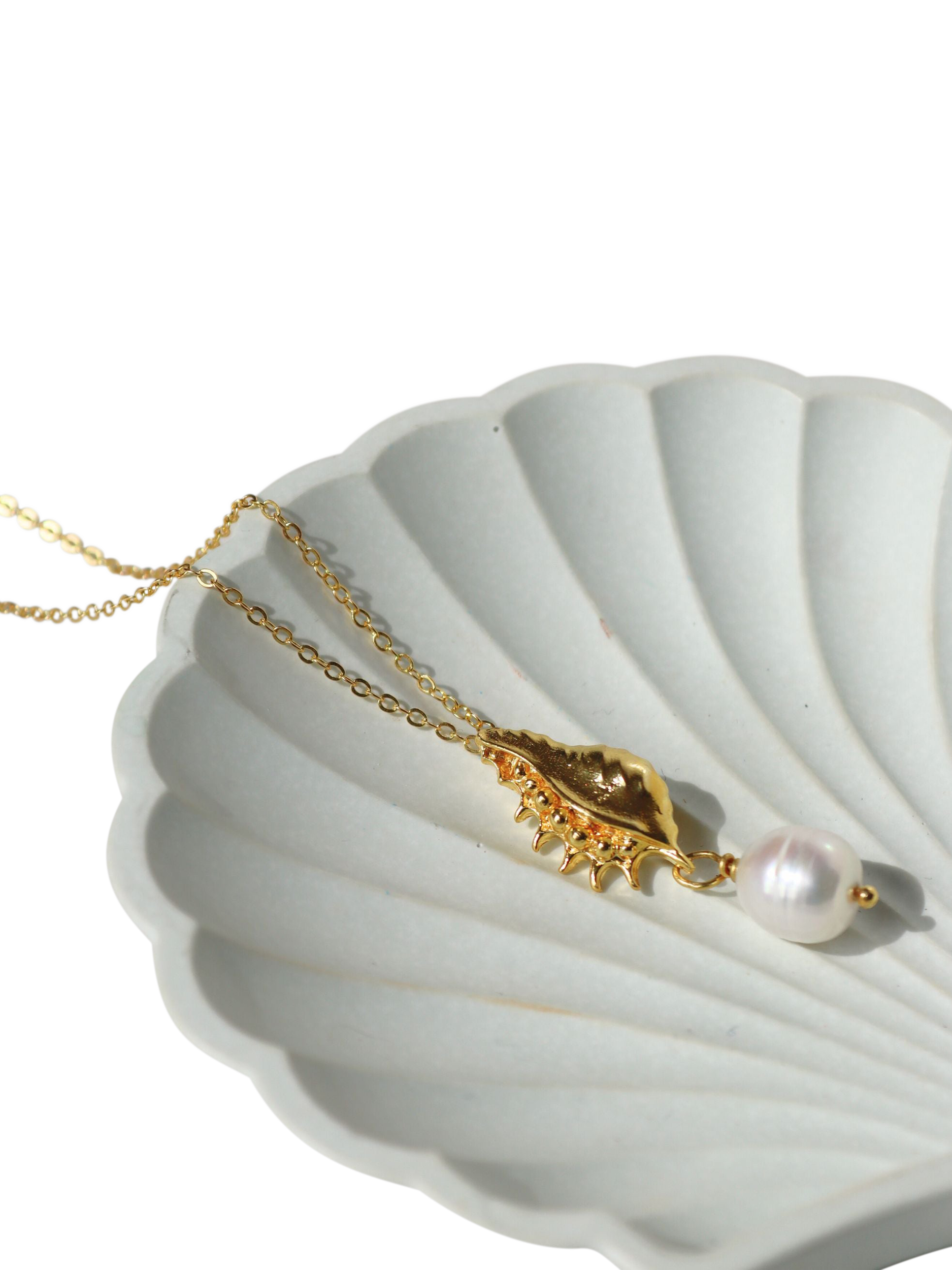 Product image 2 of 4, which shows Ottoman Hands Kai Seashell Pearl Pendant Necklace, Gold