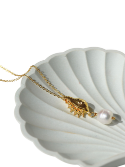 Ottoman Hands Kai Seashell Pearl Pendant Necklace, Gold - view 2, Gold