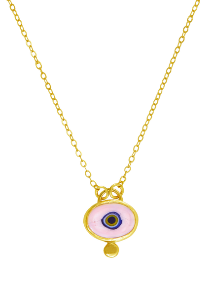 Ottoman Hands Alara Evil Eye Pendant Necklace, Gold/Pink
