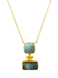 Ottoman Hands Nerissa Labradorite and Aqua Chalcedony Pendant, Gold