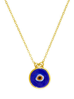 Ottoman Hands Azra Evil Eye Navy Pendant Necklace, Gold, Gold