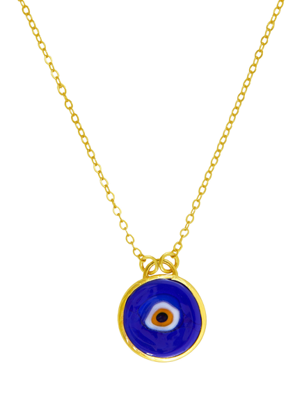 Ottoman Hands Azra Evil Eye Navy Pendant Necklace, Gold, Gold
