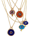 Ottoman Hands Azra Evil Eye Navy Pendant Necklace, Gold