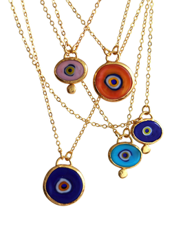 Ottoman Hands Azra Evil Eye Navy Pendant Necklace, Gold - view 2, Gold