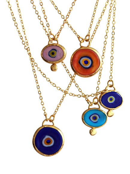 Ottoman Hands Azra Evil Eye Navy Pendant Necklace, Gold - view 2, Gold