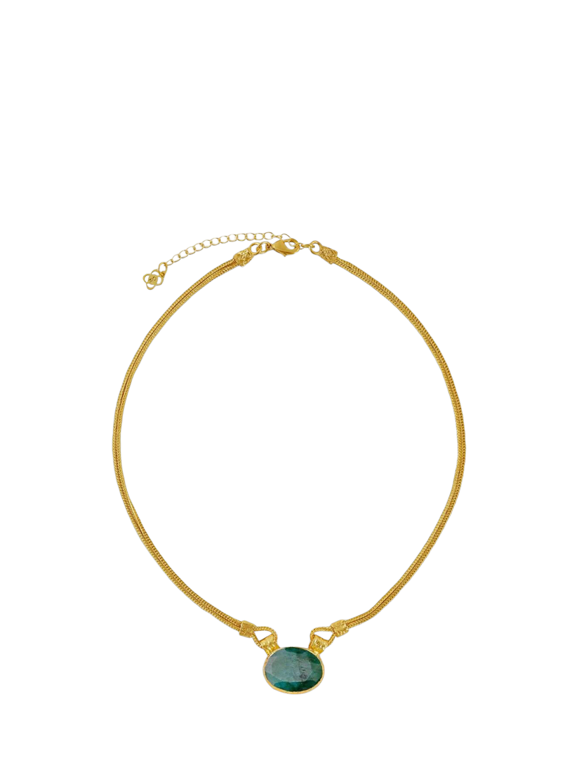 Product image 1 of 6, which shows Ottoman Hands Daphne Emerald Necklace, Gold