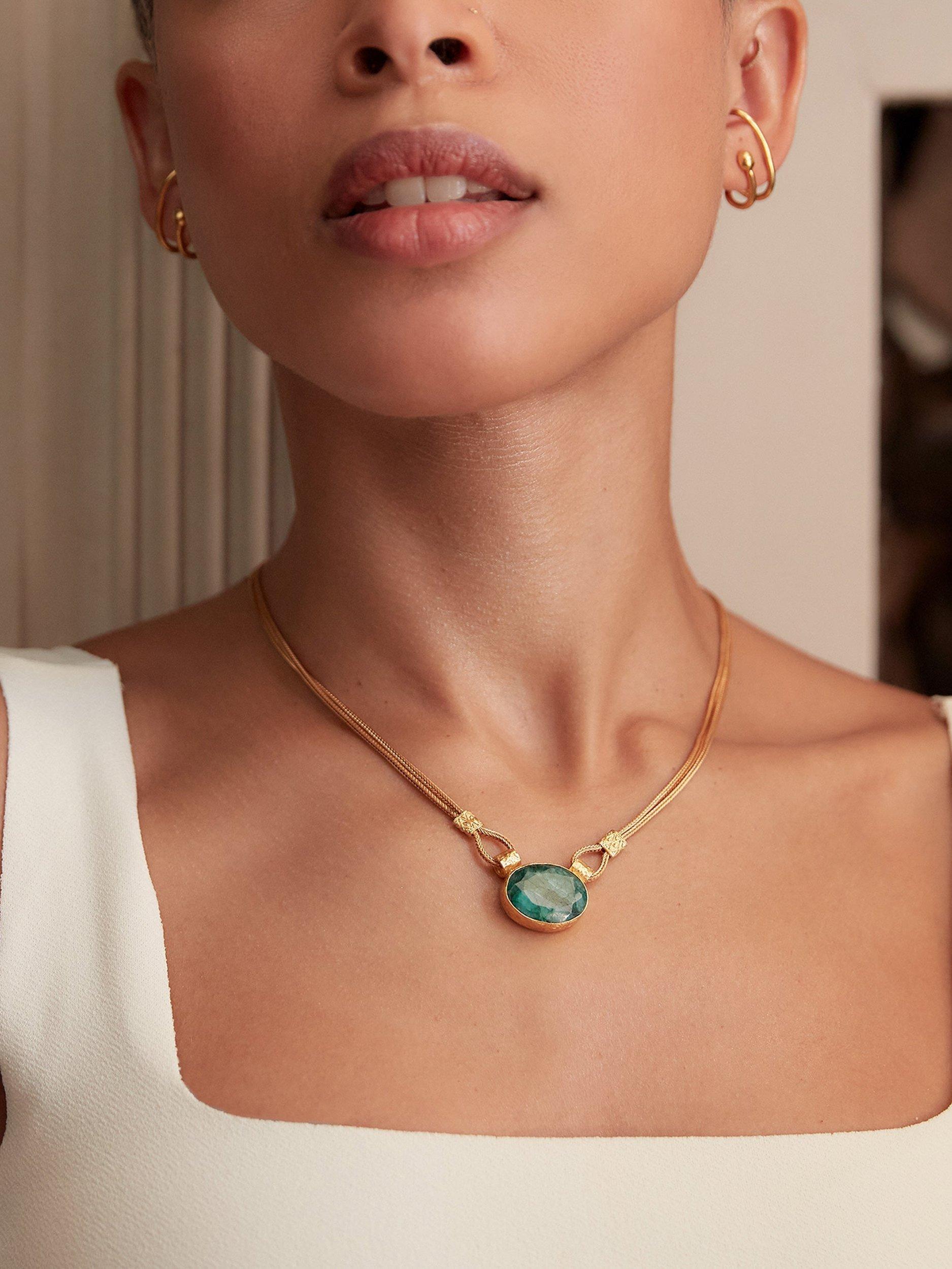 Product image 2 of 6, which shows Ottoman Hands Daphne Emerald Necklace, Gold