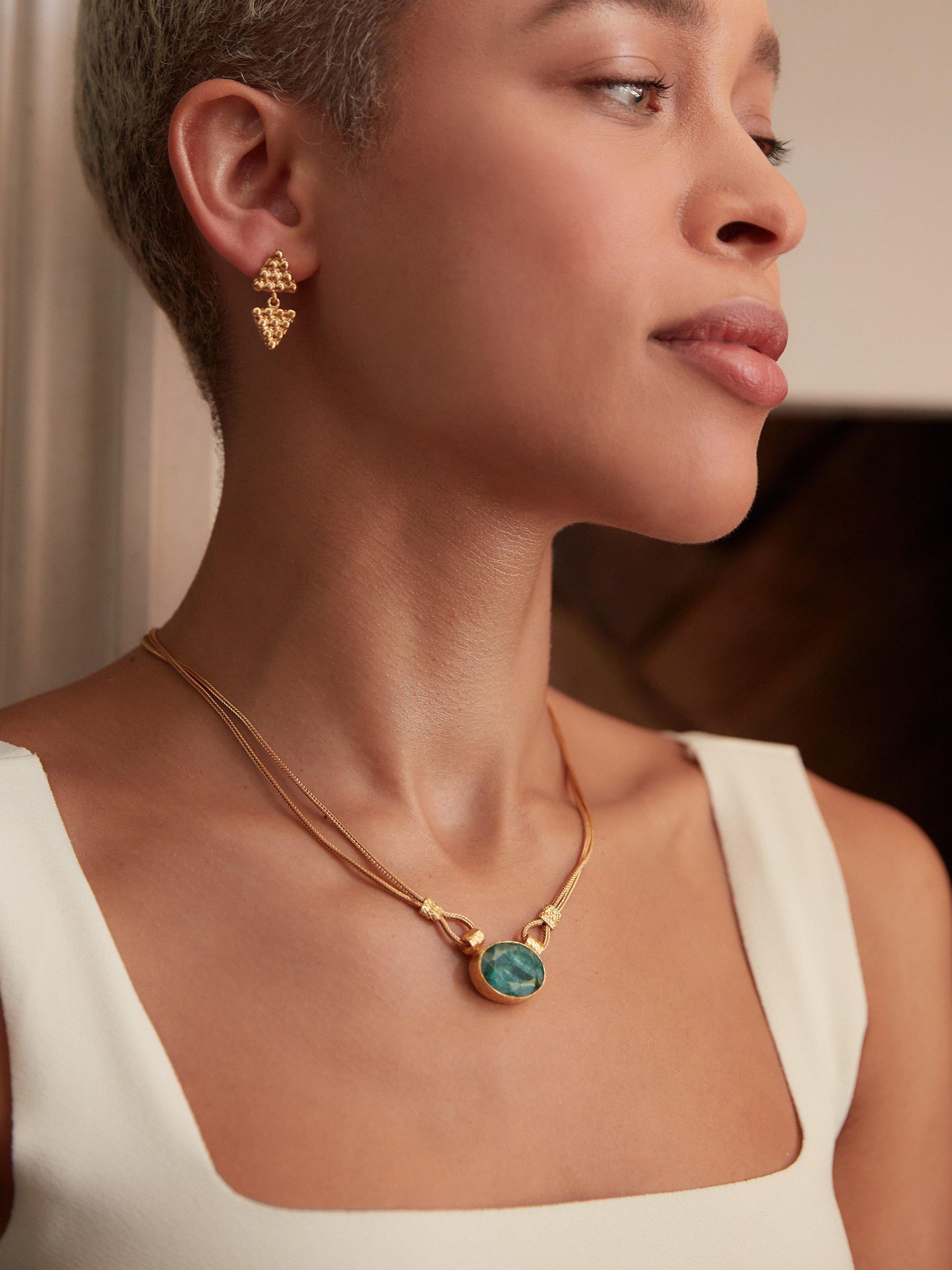 Product image 3 of 6, which shows Ottoman Hands Daphne Emerald Necklace, Gold