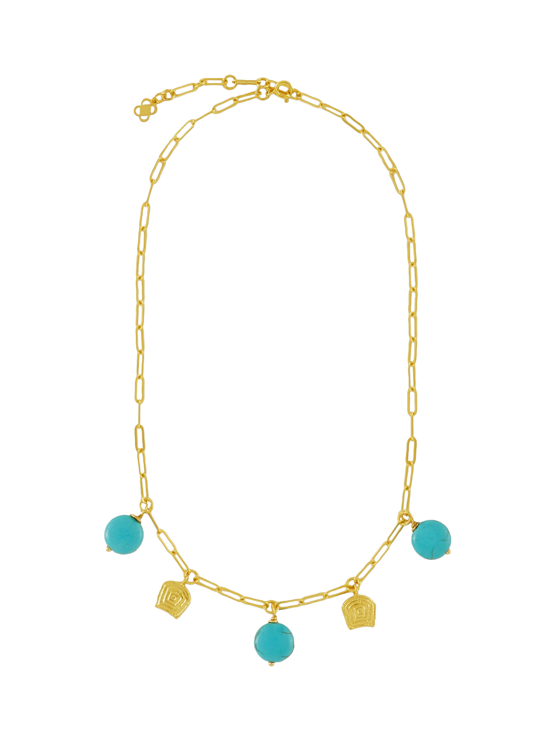 Product image 1 of 5, which shows Ottoman Hands Amore Turquoise Charm Chain Necklace, Gold