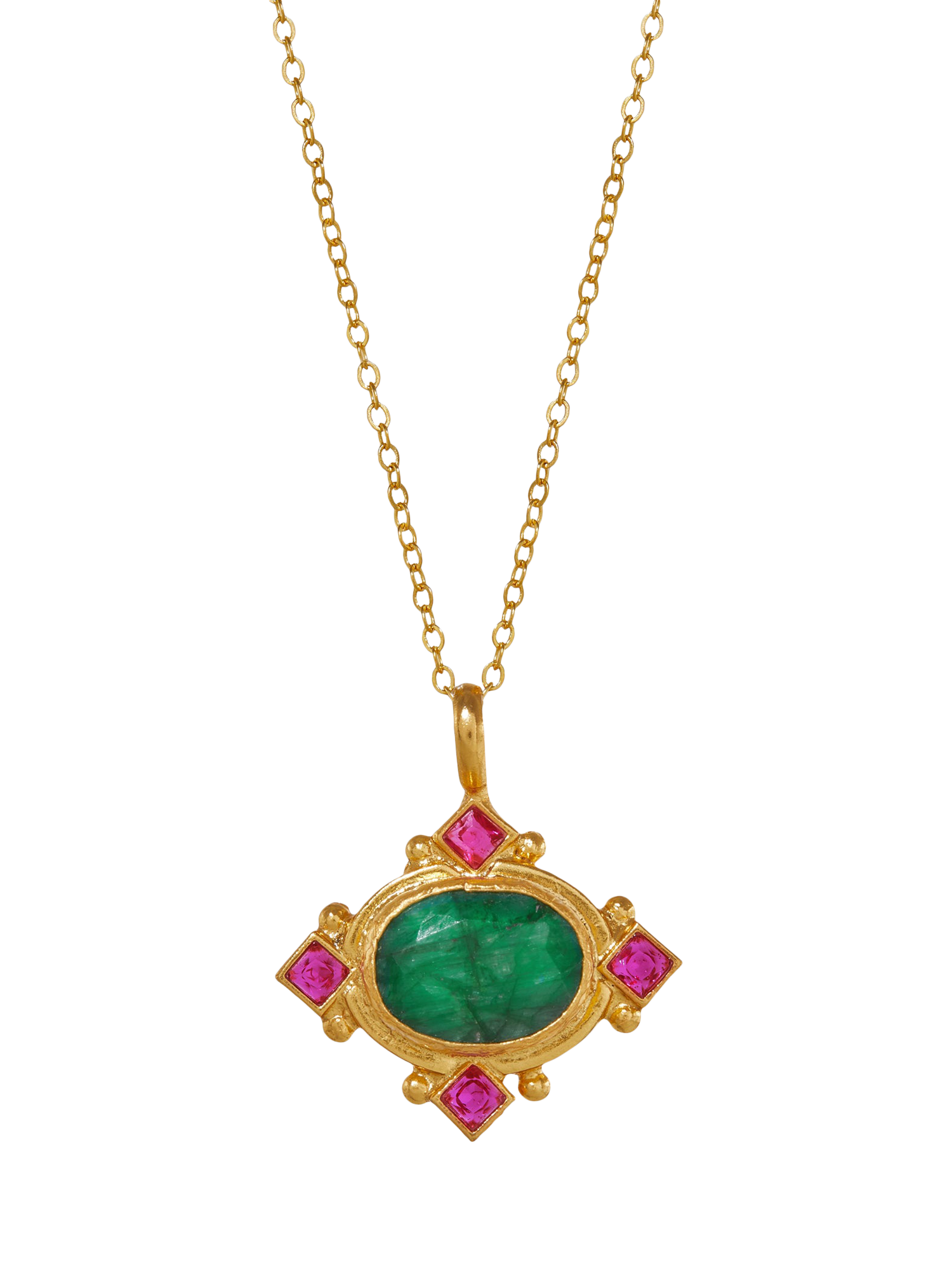 Product image 1 of 4, which shows Ottoman Hands Raina Emerald Crystal Pendant Necklace, Gold