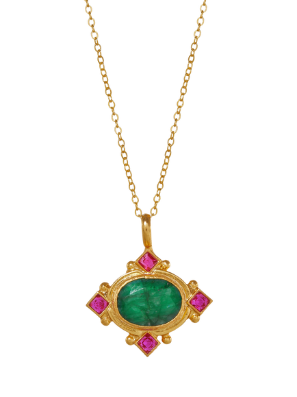 Ottoman Hands Raina Emerald Crystal Pendant Necklace, Gold, Gold