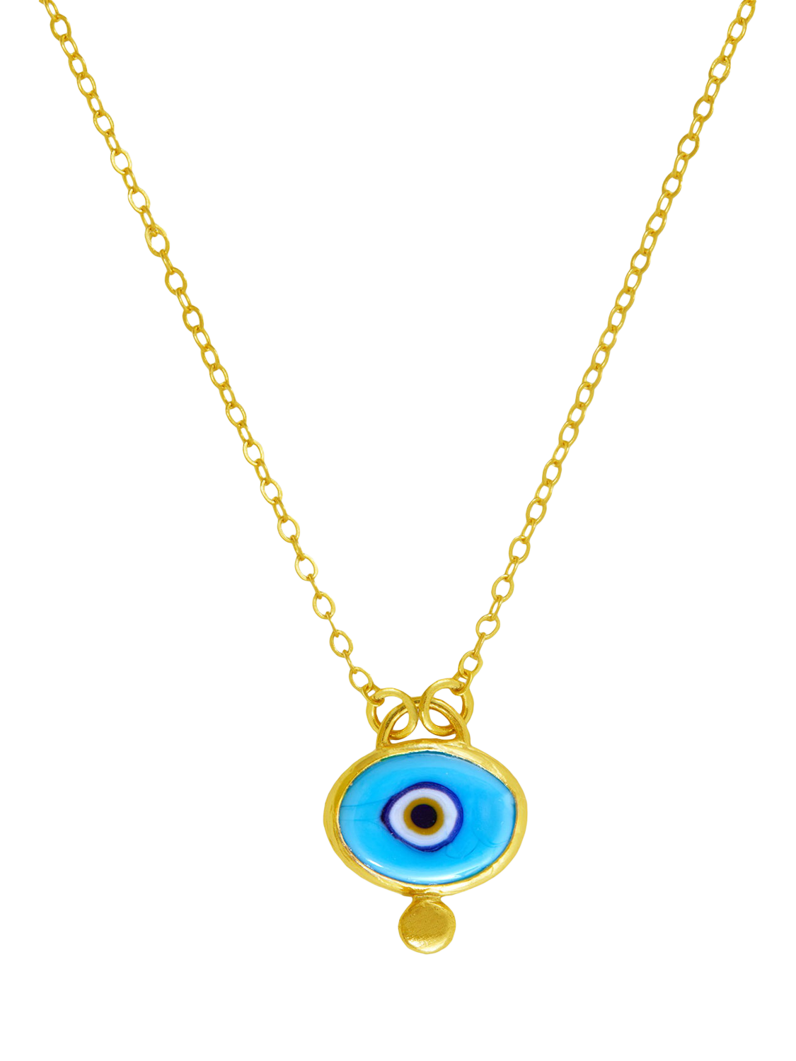 Product image 1 of 5, which shows Ottoman Hands Alara Evil Eye Pendant Necklace, Gold/Light Blue