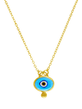 Ottoman Hands Alara Evil Eye Pendant Necklace, Gold/Light Blue