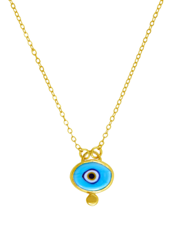 Ottoman Hands Alara Evil Eye Pendant Necklace, Gold/Light Blue