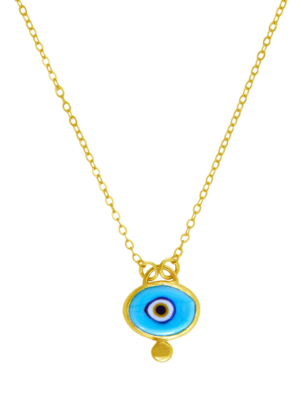Ottoman Hands Alara Evil Eye Pendant Necklace, Gold/Light Blue