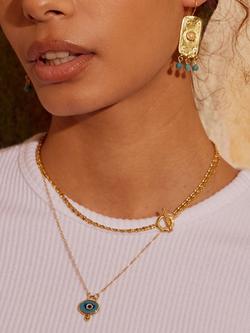 Ottoman Hands Alara Evil Eye Pendant Necklace - view 2, Gold/Light Blue