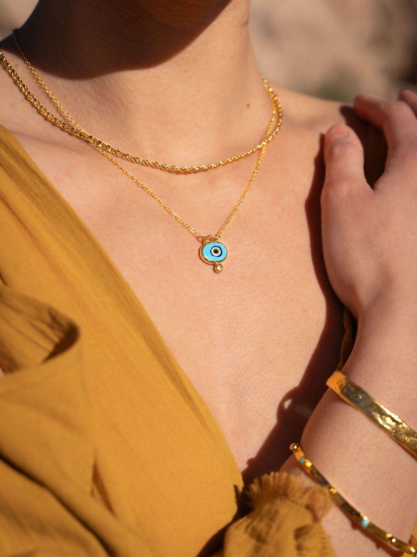 Product image 3 of 5, which shows Ottoman Hands Alara Evil Eye Pendant Necklace, Gold/Light Blue